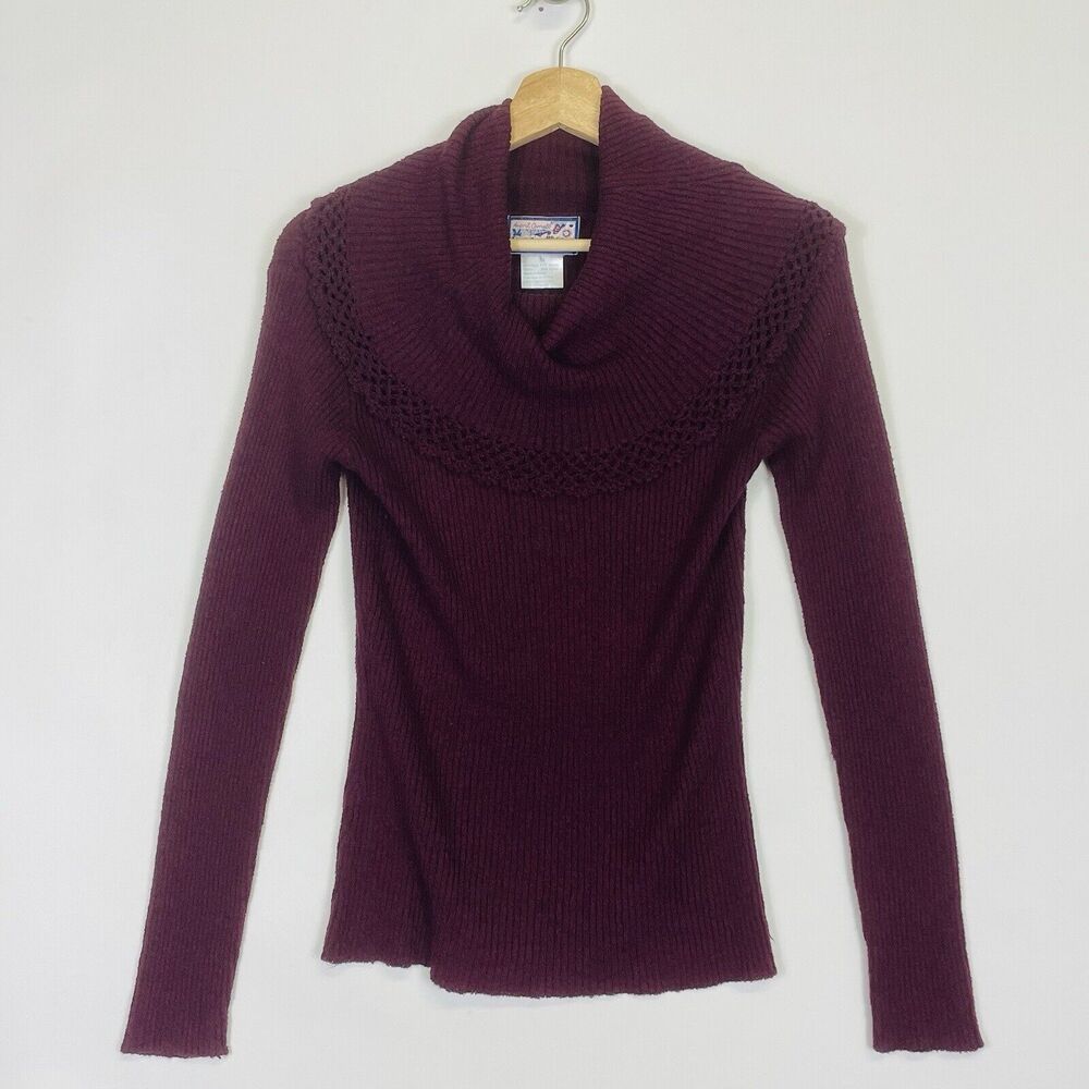 April Cornell Cowl Neck Sweater Womens Medium Purple Cottage Ribbed Whimsigoth